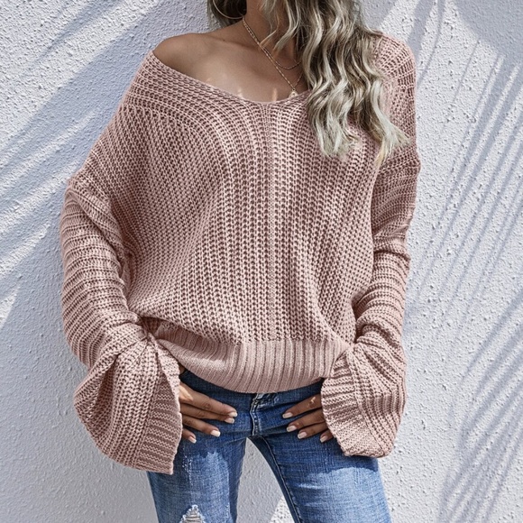 MAUVE   vneck chunky knit loose fit sweater - Picture 3 of 13